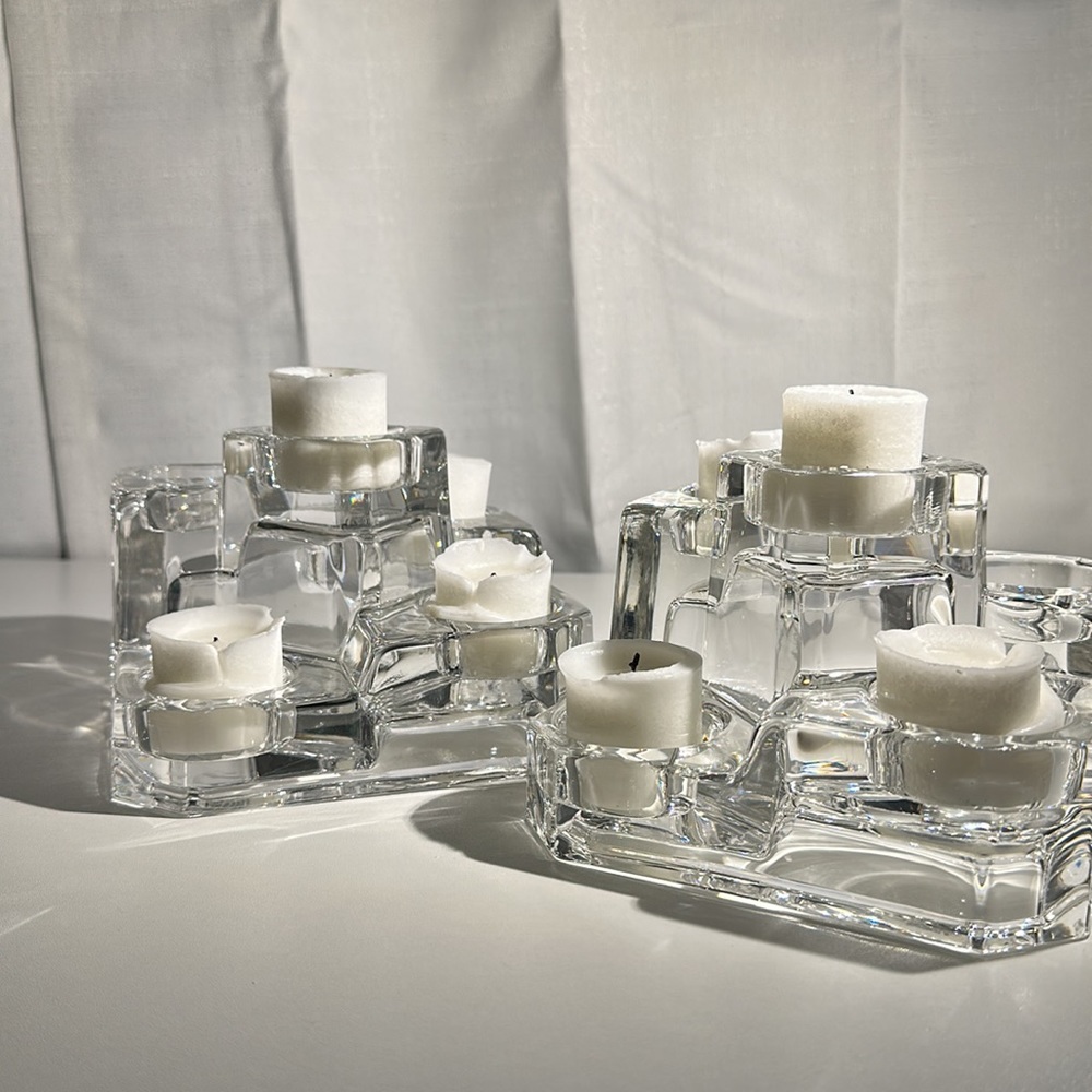 Vintage Crystal Glass Tea light Castle Block Set of 2 —-RETIRED ITEM—- - Picture 4 of 12